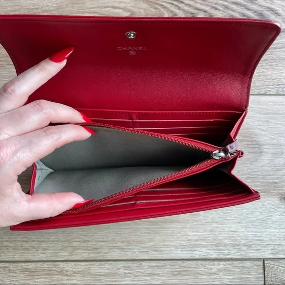 Chanel Red Caviar Leather Timeless CC Large Gusset Long Flap Wallet - Picture 16 of 17